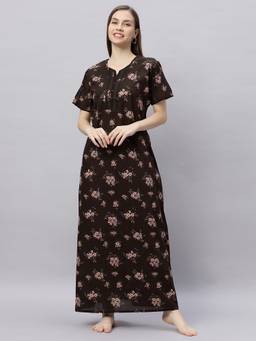 Quira - Women Brown Comfortable Cotton Blend Half Sleeves Nighty