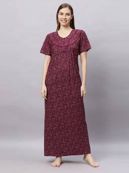 Quira - Women Red Comfortable Cotton Blend Half Sleeves Nighty