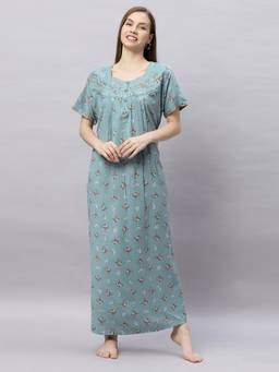 Quira - Women Full Length Cotton Blend Half Sleeves Nighty