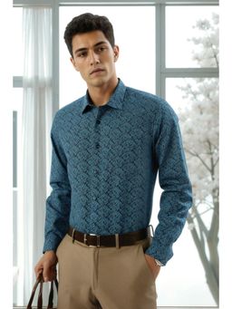 Louis Philippe - Mens Blue Print Full Sleeves Formal Shirt