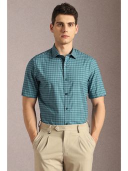 Louis Philippe - Mens Light Blue Checks Half Sleeves Formal Shirt