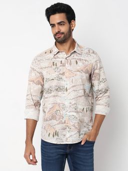 Spykar - Mens Taupe Beige Slim Fit Casual Shirt