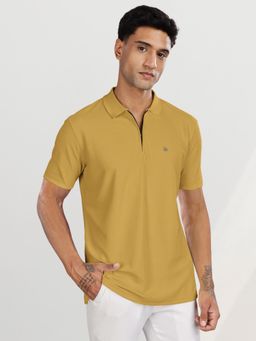 BULLMER - Men Mustard Polyester Solid Regular Fit Polo T-Shirt
