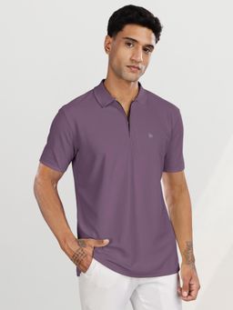 BULLMER - Men Purple Polyester Solid Regular Fit Polo T-Shirt