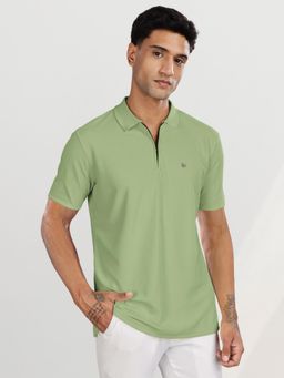 BULLMER - Men Green Polyester Solid Regular Fit Polo T-Shirt