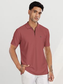 BULLMER - Men Red Polyester Solid Regular Fit Polo T-Shirt