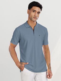 BULLMER - Men Blue Polyester Solid Regular Fit Polo T-Shirt
