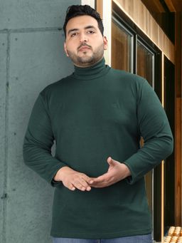 CHKOKKO - Men Green Polycotton Solid Regular Fit T-Shirt