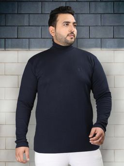 CHKOKKO - Men Navy Blue Polycotton Solid Regular Fit T-Shirt