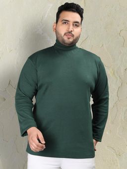 CHKOKKO - Men Green Polycotton Solid Regular Fit T-Shirt