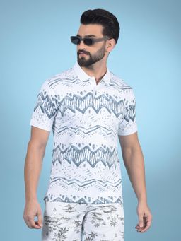CRIMSOUNE CLUB - Men Blue Cotton Printed Regular Fit Polo T-Shirt