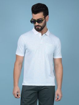 CRIMSOUNE CLUB - Men Blue Cotton Blend Floral Regular Fit Polo T-Shirt