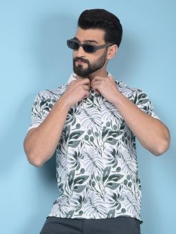 CRIMSOUNE CLUB - Men Green Cotton Blend Floral Regular Fit Polo T-Shirt