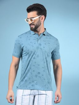 CRIMSOUNE CLUB - Men Blue Polyester Blend Floral Regular Fit Polo T-Shirt