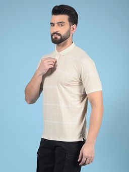 CRIMSOUNE CLUB - Men Beige Polyester Blend Checks Regular Fit Polo T-Shirt