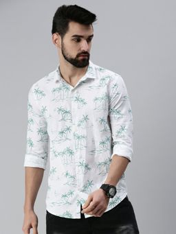 SHOWOFFFF - Men Casual Slim Collar White Printed Shirt