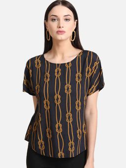 Kazo - Navy Blue Chain Print Top