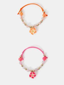 Accessorize London - Kids Girls Beaded Flower Charm Cord Bracelets (Pack Of 2)