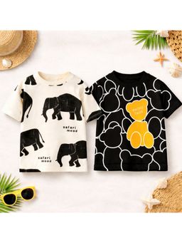 Googo Gaaga - Kid's Unisex Cotton Multi-Colour Printed Half Sleeve T-Shirt (Pack of 2)