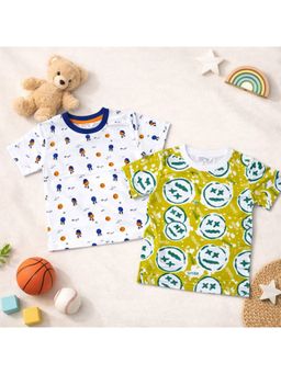 Googo Gaaga - Kids Multi-Colour Unisex Cotton Printed Half Sleeve T-Shirt (Pack of 2)