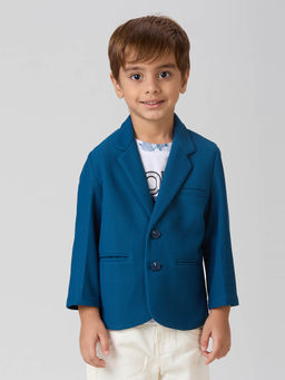 Kids Island - Full Sleeves Blazer with Graphic printed T-Shirt - Navy Blue