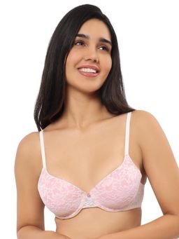 Amante - Lace Padded Wired Full Coverage T-Shirt Bra Pink