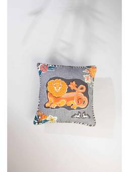 Freedom Tree - Good Natured Lion Cotton Duck Grey And Orange Cushion Cover - 18 X 18 Inches