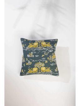 Freedom Tree - Resting Lion Cotton Duck Natural And Yellow Cushion Cover - 18 X 18 Inches