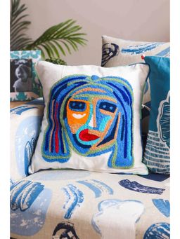 Freedom Tree - Face Cotton Duck Blue Cushion Cover - 16 X 16 Inches