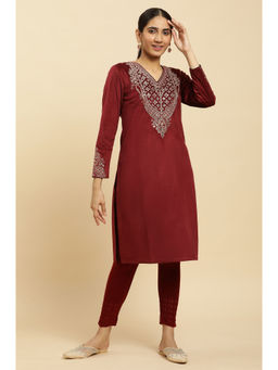 W - Maroon Solid Kurta