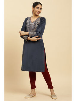 W - Blue Solid Kurta