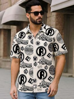 Bewakoof - Official Marvel Men's Beige Avengers All Over Printed Oversized Shirt