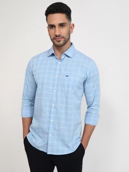 Park Avenue - Slim Fit Checkered Medium Blue Full Sleeve Pure Cotton Shirt