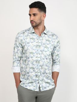 Park Avenue - Slim Fit Printed Medium Green Full Sleeve Pure Cotton Shirt