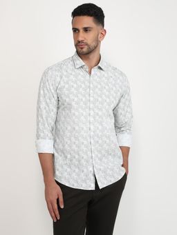 Park Avenue - Slim Fit Printed Light Green Full Sleeve Pure Cotton Shirt