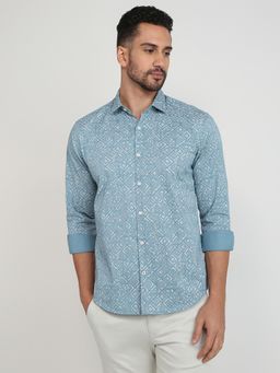 Park Avenue - Slim Fit Printed Medium Blue Full Sleeve Pure Cotton Shirt