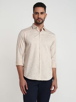 Park Avenue - Slim Fit Printed Medium Fawn Full Sleeve Pure Cotton Shirt