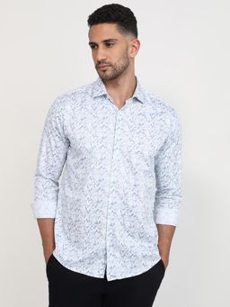 Park Avenue - Slim Fit Printed Medium Blue Full Sleeve Pure Cotton Shirt