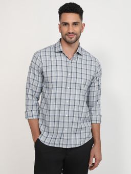 Park Avenue - Slim Fit Checkered Dark Grey Full Sleeve Polycotton Shirt