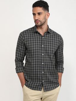 Park Avenue - Slim Fit Checkered Medium Green Full Sleeve Polycotton Shirt