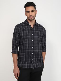 Park Avenue - Slim Fit Checkered Dark Grey Full Sleeve Polycotton Shirt