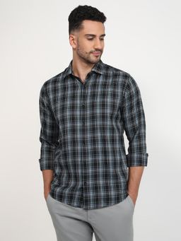 Park Avenue - Slim Fit Checkered Black Full Sleeve Polycotton Shirt