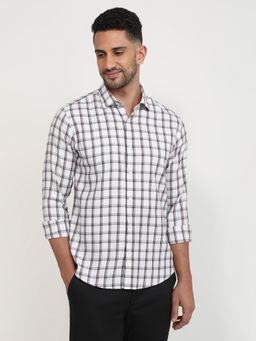 Park Avenue - Slim Fit Checkered White Full Sleeve Polycotton Shirt