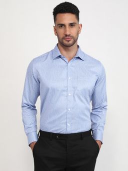 Park Avenue - Regular Fit Striped Medium Blue Full Sleeve Polycotton Shirt