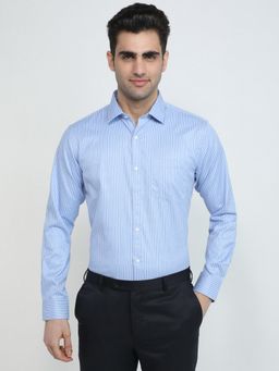Park Avenue - Slim Fit Striped Medium Blue Full Sleeve Polycotton Shirt