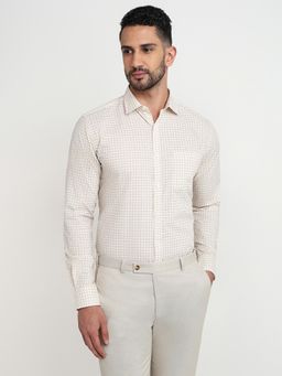 Park Avenue - Slim Fit Printed Medium Beige Full Sleeve Polycotton Shirt