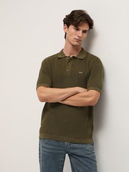 The Bear House - Mens Olive Relaxed Fit Polo T-Shirt