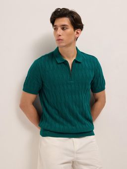 The Bear House - Mens Teal Slim Fit Cotton Polo T-Shirt