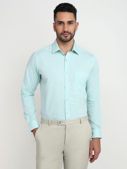 Raymond - Slim Fit Checkered Medium Green Full Sleeve Pure Cotton Shirt