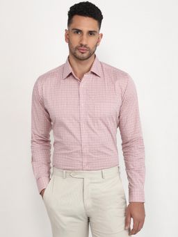 Raymond - Slim Fit Checkered Medium Pink Full Sleeve Pure Cotton Shirt